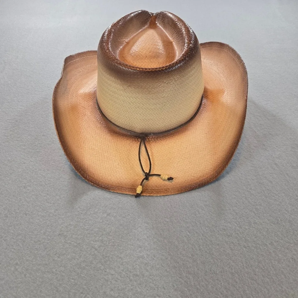 Great West Hat Co Cowboy Hat Child XS Tan Brown Ombre Toyo Straw Beaded RB016